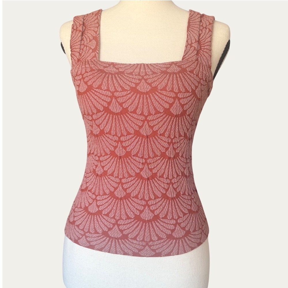 Coco & Shay Popcorn Tank Top Womens S/M Red Fan‎ Pattern Excellent Shell Texture